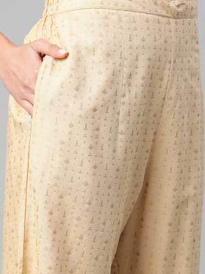 Indo Era Beige Foil Printed Straight Kurta with Palazzo Dupatta Set 5