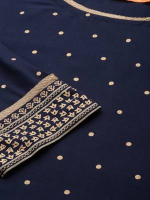Indo Era Navy Blue Foil Printed Straight Kurta Palazzo 5