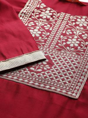 Indo Era Red Solid Straight Kurta Trouser with Dupatta Set 4