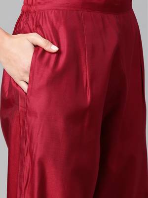 Indo Era Red Solid Straight Kurta Trouser with Dupatta Set 5