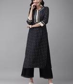 Indo Era Navy Blue Foil Printed Straight Kurta Palazzo Set