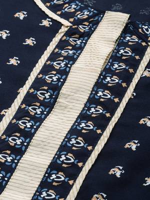 Indo Era Navy Blue Foil Printed Straight Kurta Palazzo Set 5