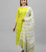 Indo Era Yellow Embroidered Straight Kurta Trouser With Dupatta Set