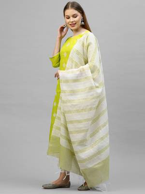 Indo Era Yellow Embroidered Straight Kurta Trouser With Dupatta Set 3