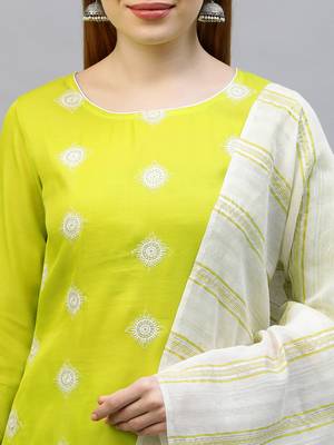 Indo Era Yellow Embroidered Straight Kurta Trouser With Dupatta Set 5