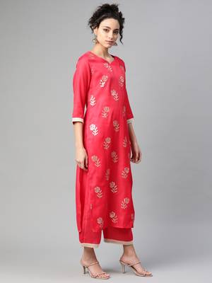 Indo Era Pink Embroidered Straight Kurta Palazzo With Dupatta Set 3