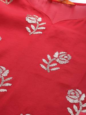 Indo Era Pink Embroidered Straight Kurta Palazzo With Dupatta Set 4