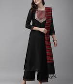 Indo Era Black Solid Straight Kurta Palazzo With Dupatta Sets