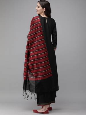 Indo Era Black Solid Straight Kurta Palazzo With Dupatta Sets 2