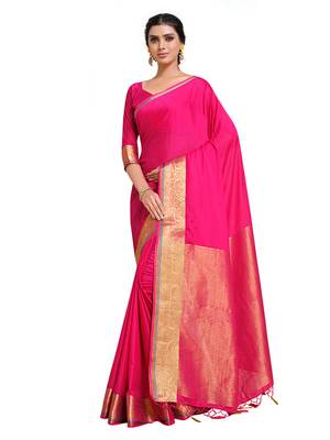 Pink woven crepe saree with blouse 1
