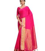 Pink woven crepe saree with blouse
