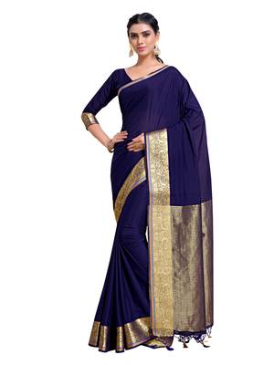 Blue woven crepe saree with blouse 1