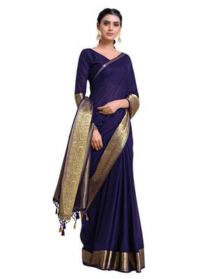 Blue woven crepe saree with blouse 2