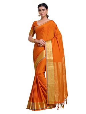 Orange woven crepe saree with blouse 1