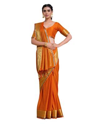 Orange woven crepe saree with blouse 2
