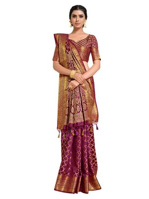 Purple woven art silk saree with blouse 1
