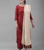 Indo Era Maroon Embroidered Straight Kurta Palazzo With Dupatta Set
