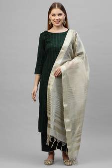 Indo Era Green Embroidered Straight Kurta Palazzo With Dupatta Set