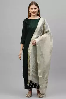 Indo Era Green Embroidered Straight Kurta Palazzo With Dupatta Set