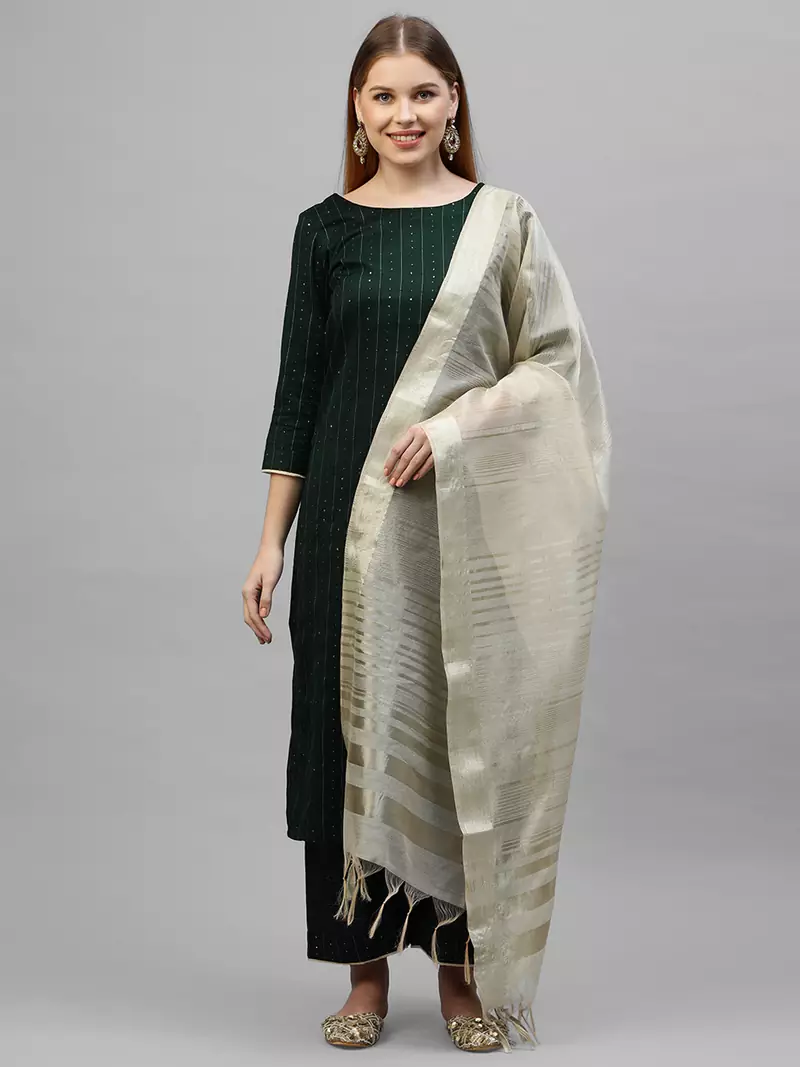 Indo Era Green Embroidered Straight Kurta Palazzo With Dupatta Set