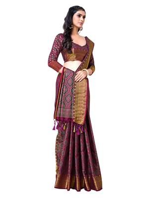 Purple woven art silk saree with blouse 1