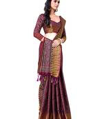 Purple woven art silk saree with blouse