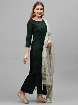 Indo Era Green Embroidered Straight Kurta Palazzo With Dupatta Set 4