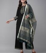 Indo Era Black Solid Straight Kurta Palazzo With Dupatta Sets