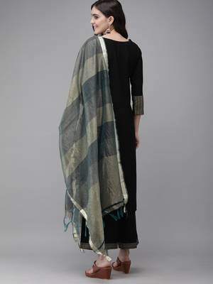 Indo Era Black Solid Straight Kurta Palazzo With Dupatta Sets 2