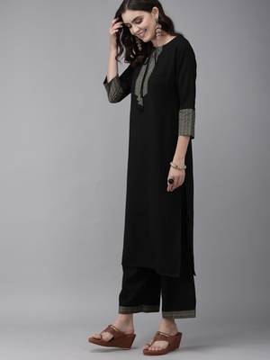 Indo Era Black Solid Straight Kurta Palazzo With Dupatta Sets 3