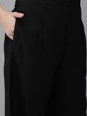 Indo Era Black Solid Straight Kurta Palazzo With Dupatta Sets 5