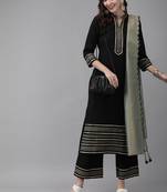 Indo Era Black Solid Straight Kurta Palazzo With Dupatta Sets