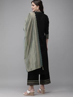 Indo Era Black Solid Straight Kurta Palazzo With Dupatta Sets 2