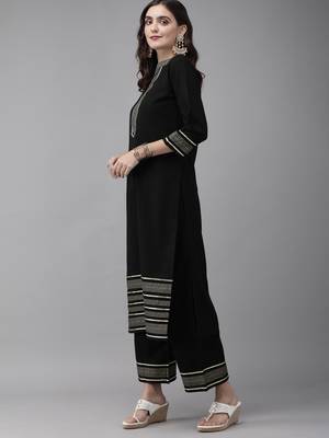 Indo Era Black Solid Straight Kurta Palazzo With Dupatta Sets 3