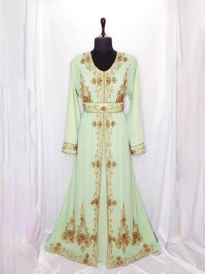 Light Green Moroccan Kaftan	With Sun-proof hijab 1