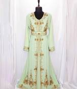 Light Green luxurious Moroccan Kaftan	With Sun-proof hijab.