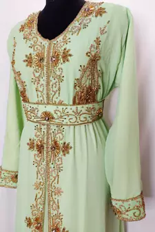 Light Green Moroccan Kaftan	With Sun-proof hijab