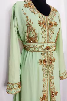 Light Green Moroccan Kaftan	With Sun-proof hijab