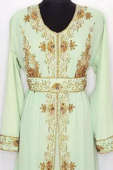 Light Green Moroccan Kaftan	With Sun-proof hijab