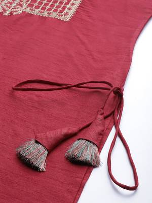 Indo Era Wine Embroidered Straight Kurta Trouser Set 5