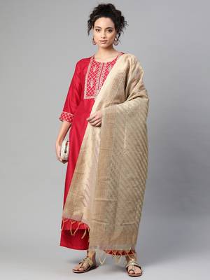 Indo Era Maroon Embroidered Straight Kurta Palazzo With Dupatta Set 4