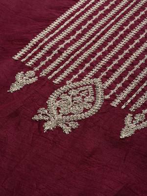 Indo Era Wine Embroidered Straight Kurta Trouser With Dupatta Set 5