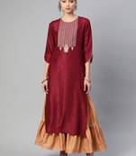 Indo Era Wine Embroidered Straight Kurta With Sharara Set