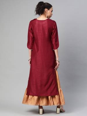 Indo Era Wine Embroidered Straight Kurta With Sharara Set 2