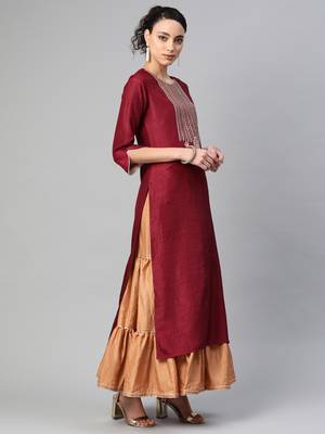 Indo Era Wine Embroidered Straight Kurta With Sharara Set 3
