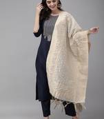 Indo Era Navy Biue Embroidered Straight Kurta Palazzo With Dupatta Set