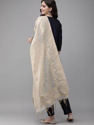 Indo Era Navy Biue Embroidered Straight Kurta Palazzo With Dupatta Set 2