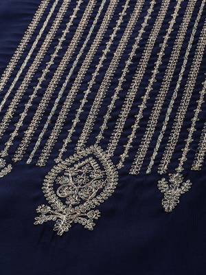 Indo Era Navy Biue Embroidered Straight Kurta Palazzo With Dupatta Set 5