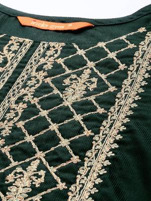 Indo Era Green Embroidered Straight Kurta Trouser With Dupatta Set 5