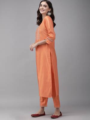 Indo Era Orange Embroidered Straight Kurta Palazzo With Dupatta Set 3